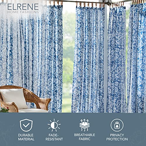 Elrene Home Fashions Verena Sheer Floral Indoor/Outdoor Curtain Panel, 52 Inches X 84 Inches, Indigo #TOP1