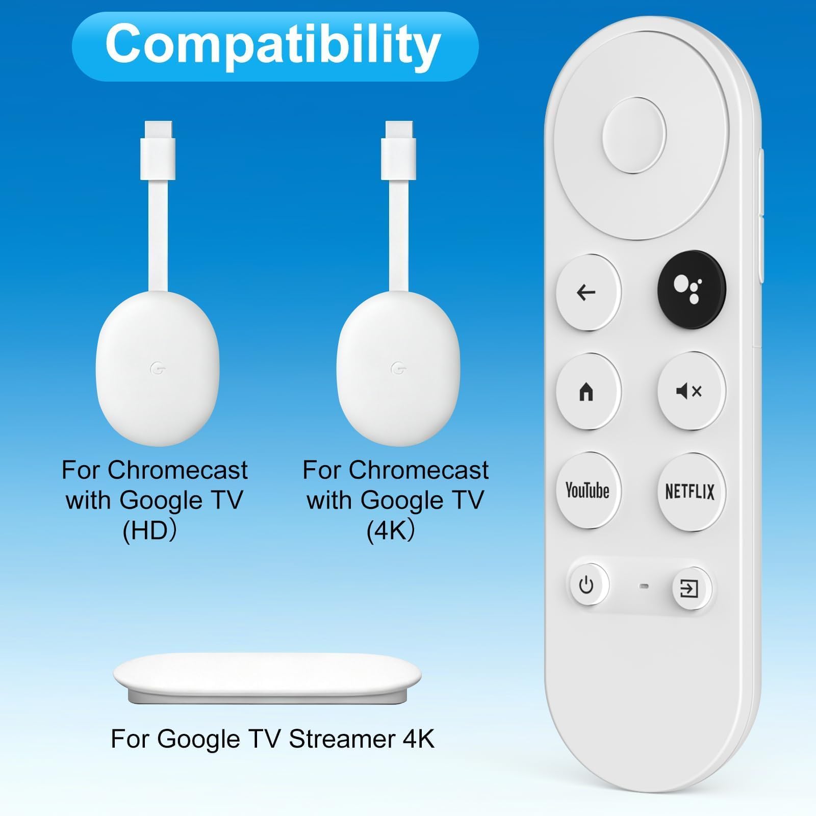 Voice Remote Replacement for Google Chromecast Remote, for Chromecast with Google TV Remote HD/4K & Google TV Streamer 4K, Models for G9N9N, GA01409-US — view 2