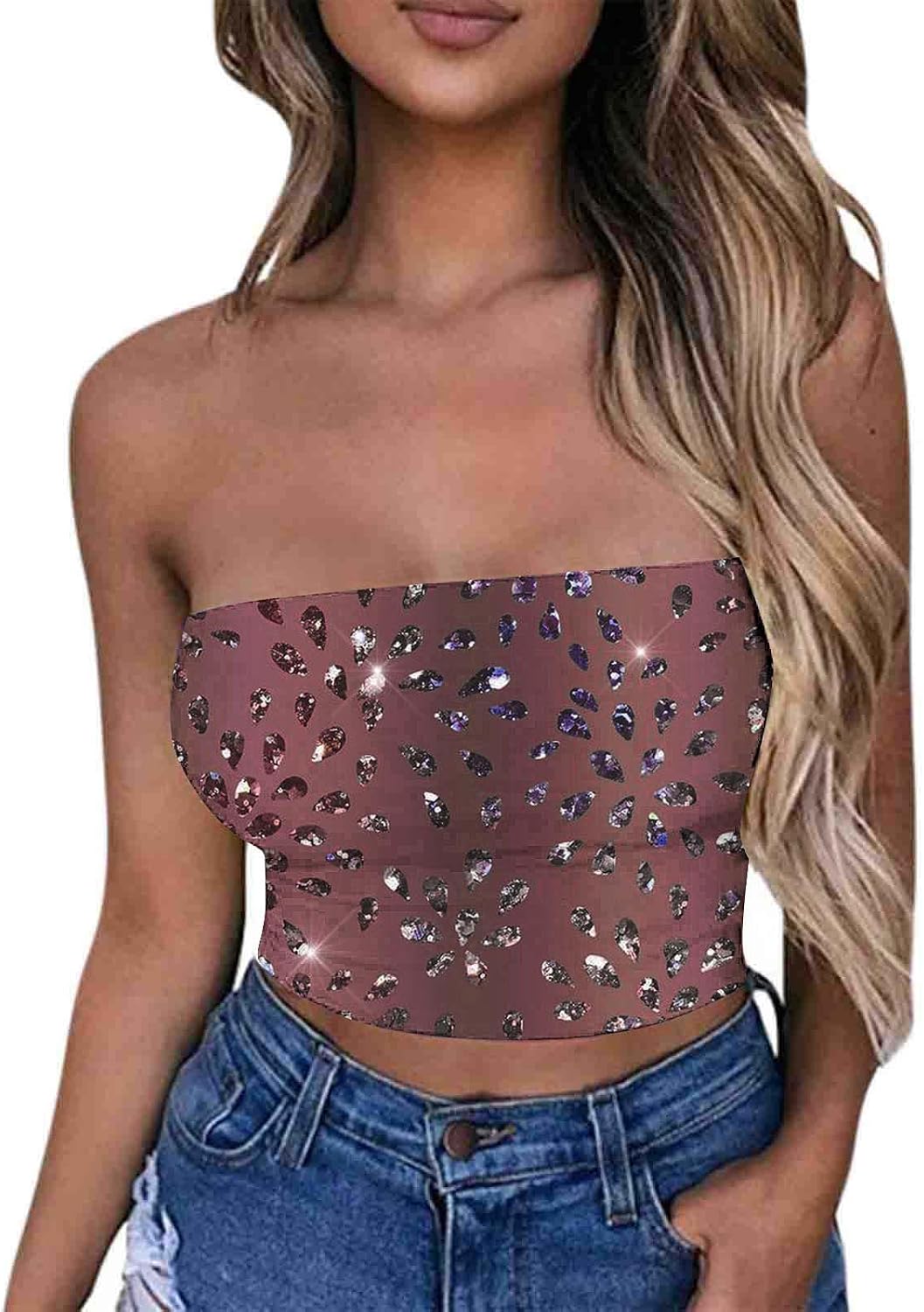 Womens Tube Breast Wrap Sports Bra Plus Size Casual Strapless Sleeveless Crop Tops Sexy Tube Top Club Party Outfits