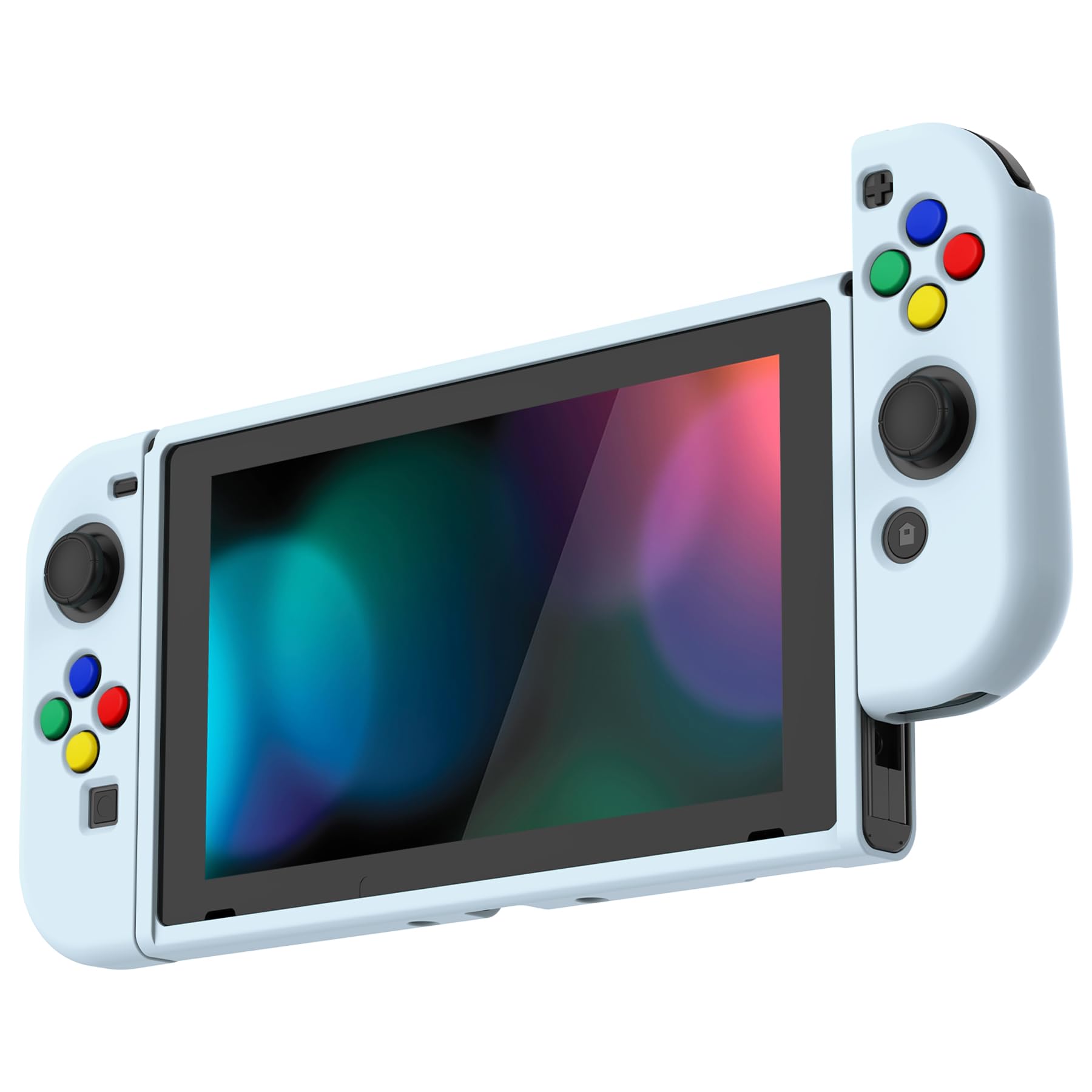 PlayVital Cover Protettiva Custodia per Nintendo Switch Copertura Morbida TPU Case per Joycon Console con Copri Tasti ABXY Direzionali Colorati-Celeste