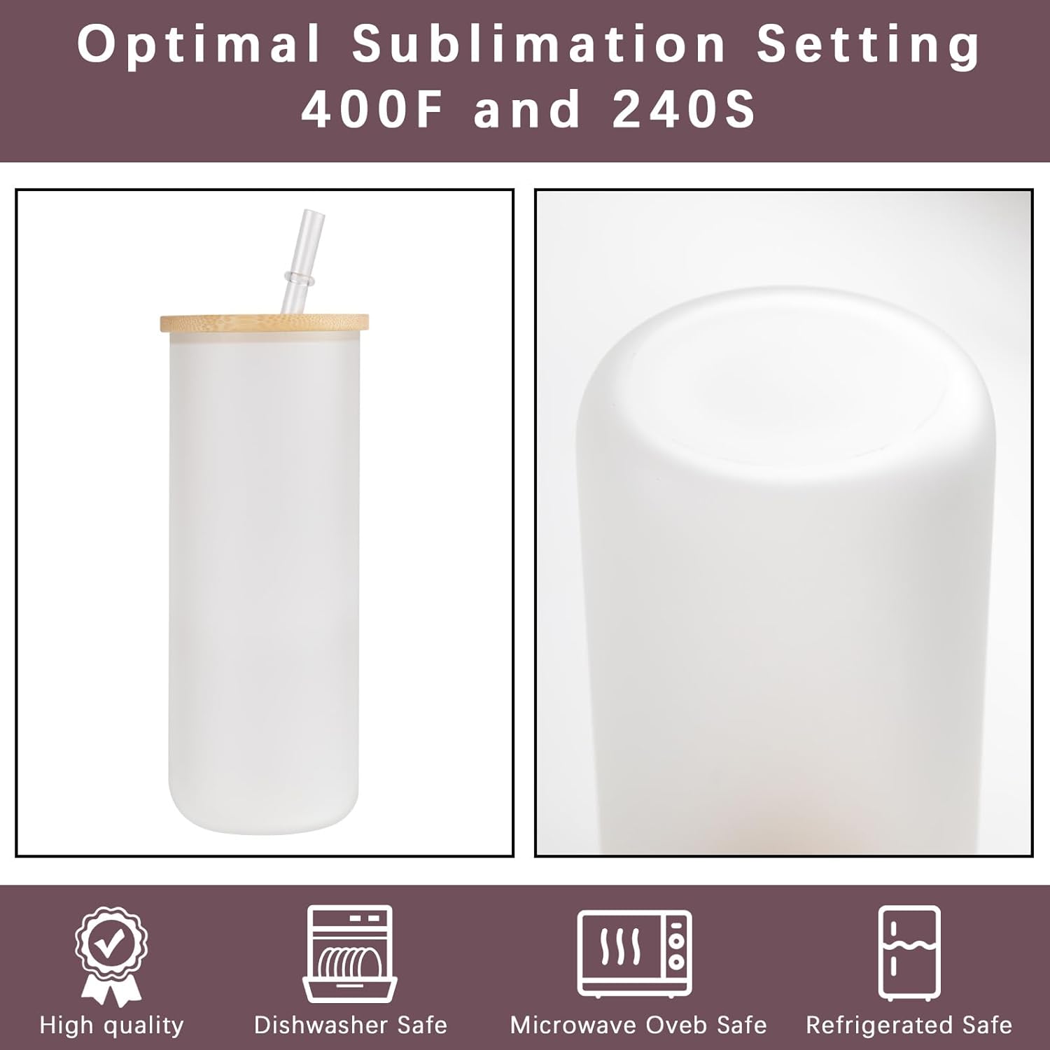 48 Pack 18oz sublimation glass can frosted cups with lids and straws bulk USA WAREHOUSE blank 18 oz frosted can glasses sublimation glass blanks with bamboo lid