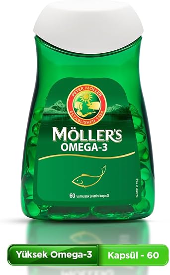 Möller's Omega 3 Kapsül 60 Adet; IFOS Onaylı, EPA 640 mg, DHA 480 mg, saf balık yağı. Günlük omega-3 takviyesi, trigliserid form