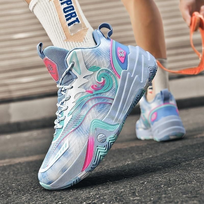 Męskie buty do koszykówki Uniseks, wysokie sportowe, oddychające, amortyzowane, odpowiednie treningów na hali świeżym powietrzu(Blue,43 EU)