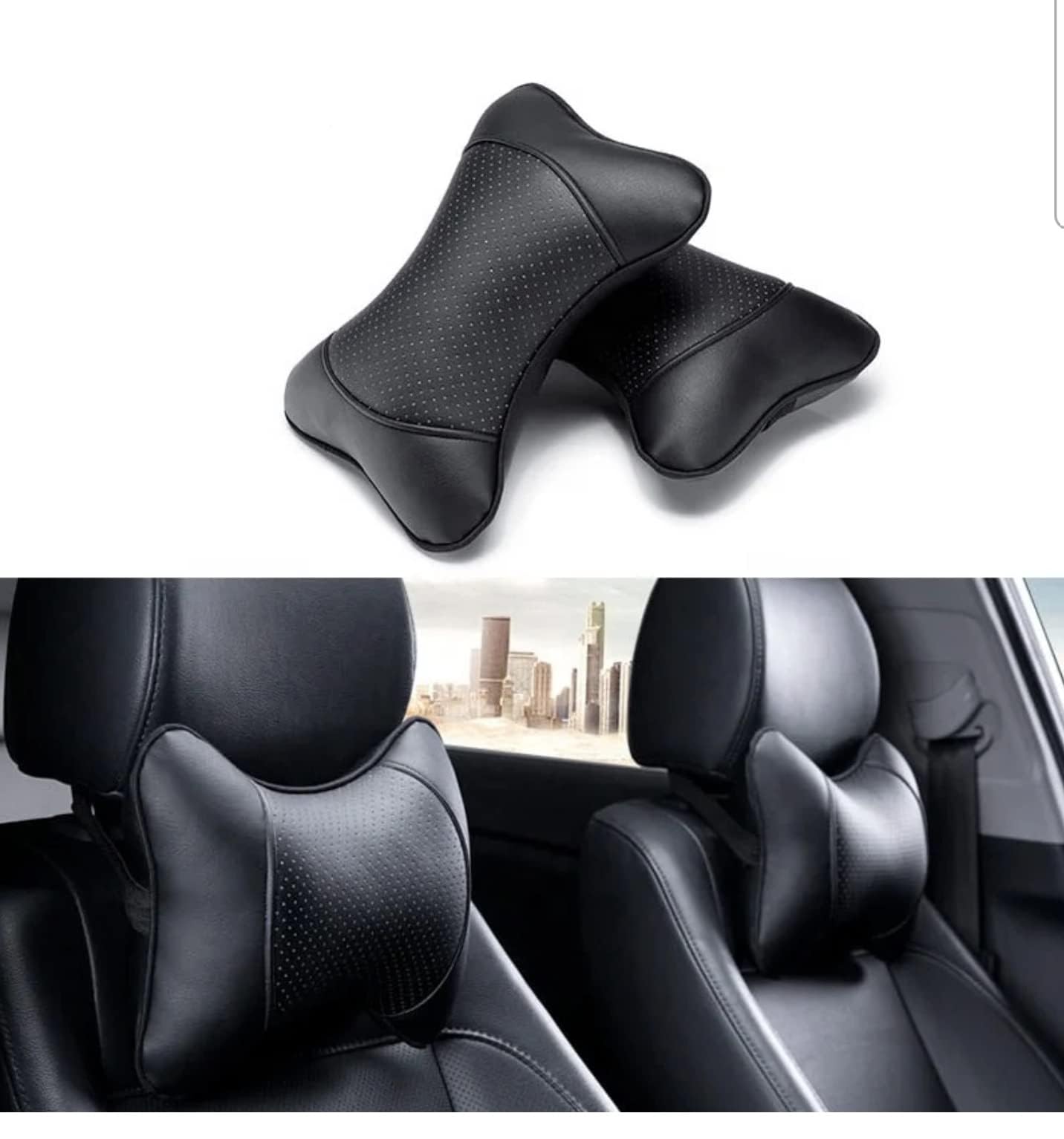 Khazna Car Neck & Back Pillow Set - Neck & Lumbar Support Pillow for Chair, Car Seat, Wheelchair, Gaming, Office Chair - Enhanced Comfort Memory Foam Headrest & Back Cushion (B), black