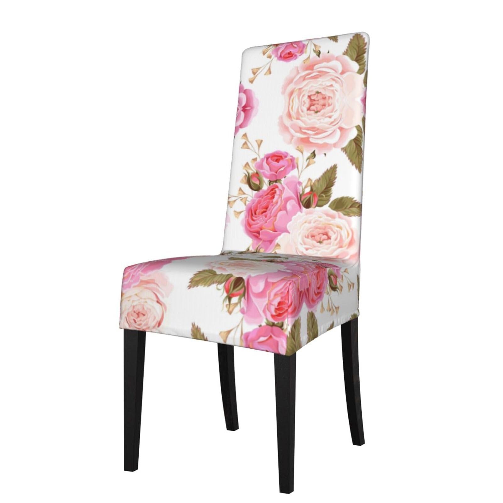 Esasam Rose Flower Printed Dining Chair Protective Cover, Machine Washable, Suitable For Universal Armless Chairs