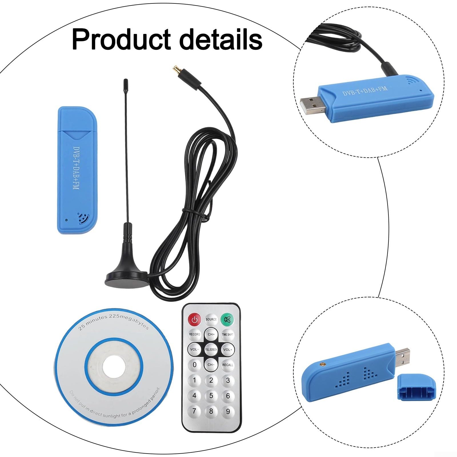 Clé TV numérique portable USB 2.0, tuner TV numérique avec antenne FM DVB-T récepteur pour RTL2832U R828D