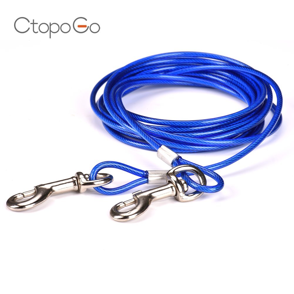 10ft/16ft/33ft - Câble d'attache pour chiens,chien cravate câble, câble de cravate pour animaux, animaux de compagnie plomb pour petit / moyen taille (5m, Bleu)