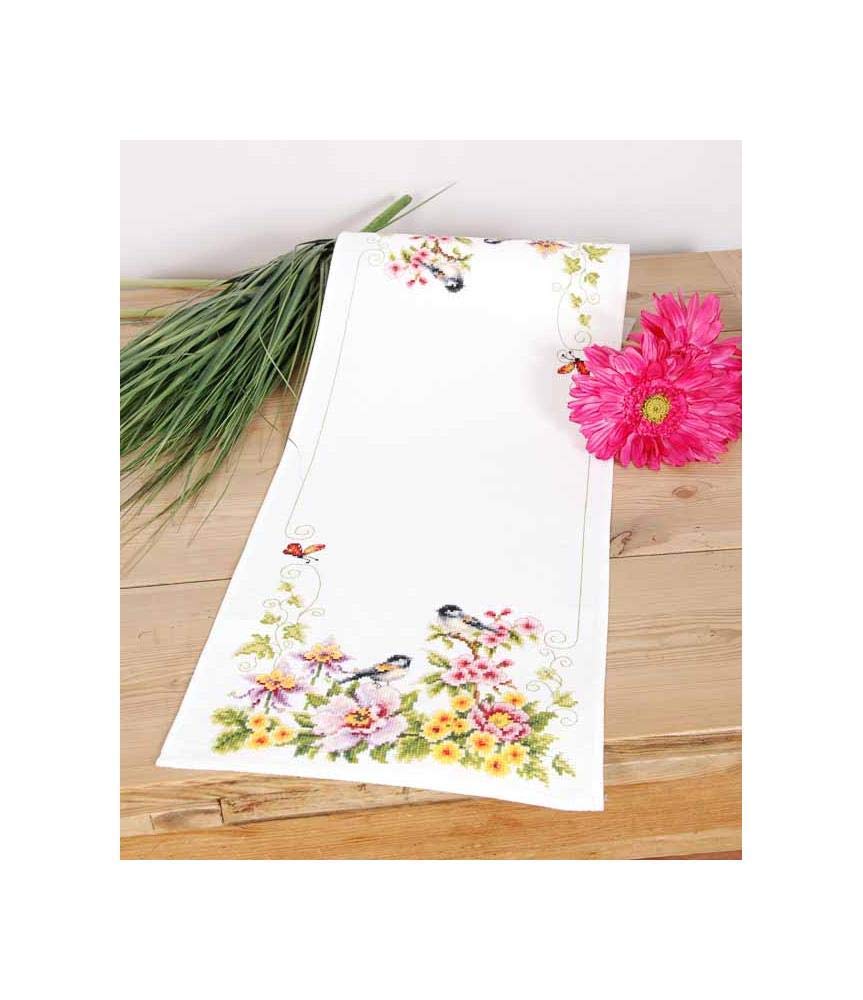 VERVACO Haft Krzyżykowy Liczony Zestaw do Haftu Bieżnika WIOSENNY NASTRÓJ Zestaw Kreatywny dla Dorosłych 32 x 84 cm DIY Dekoracja Stołu ze Zmywalnym Wzorem Counted Cross Stitch Kit