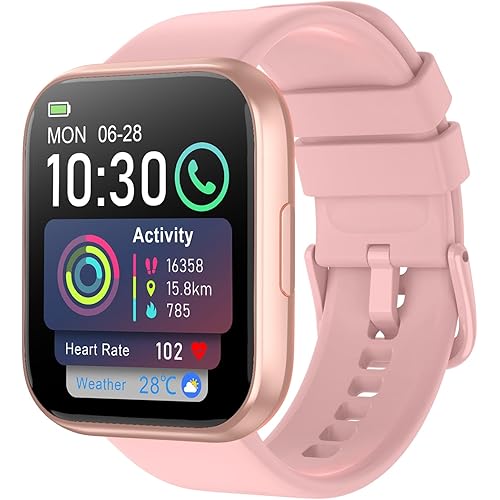 Smart Watch for Men Women, 1.85" HD Fitness Tracker with Bluetooth Calls, 120+ Sport Modes Fitness Watch, Fitness Tracker 24/7 Heart Rate/Sleep Monitor, IP68 Waterproof, for Android/iPhone (Pink)