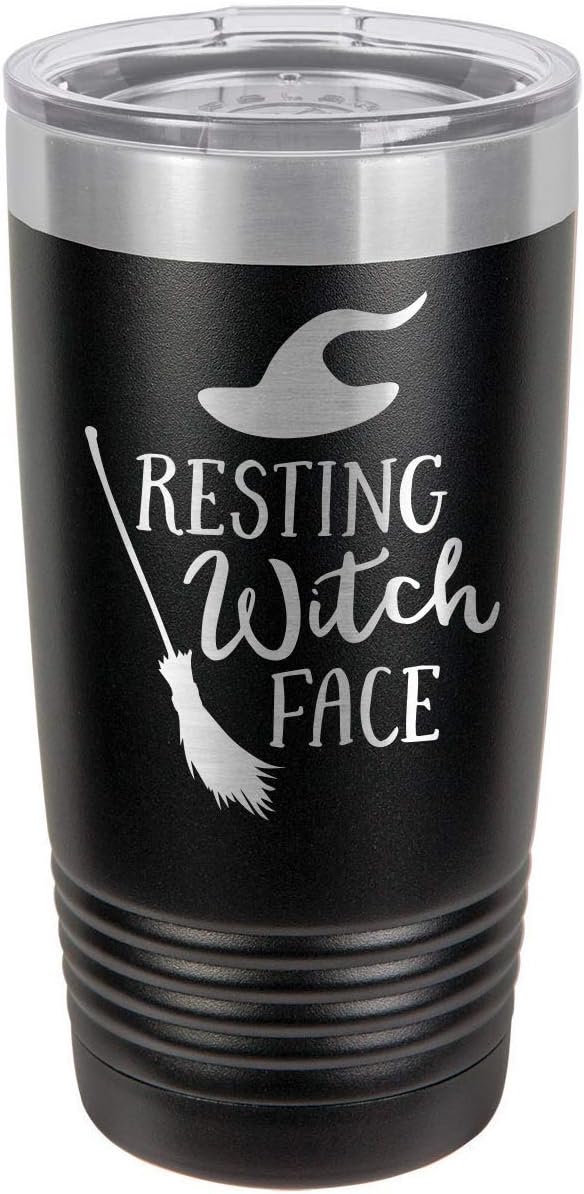 RESTING WITCH FACE Black 20 oz Drink Tumbler Includes Spill Proof Lid and Straw | Engraved Yeti Style Insulated Travel Mug | Funny Fall & Halloween Quotes | OnlyGifts.com
