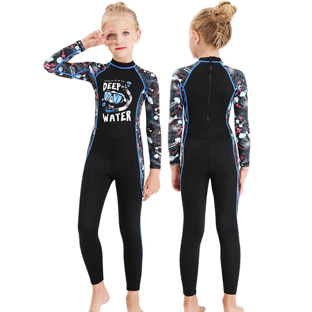 Traje de Neopreno para Niños y Niñas, Trajes de Neopreno de 2.5mm de Cuerpo Entero con Cremallera en la Espalda, UPF 50+ para Buceo, Surf y Clases de Natación,Black Girl,S