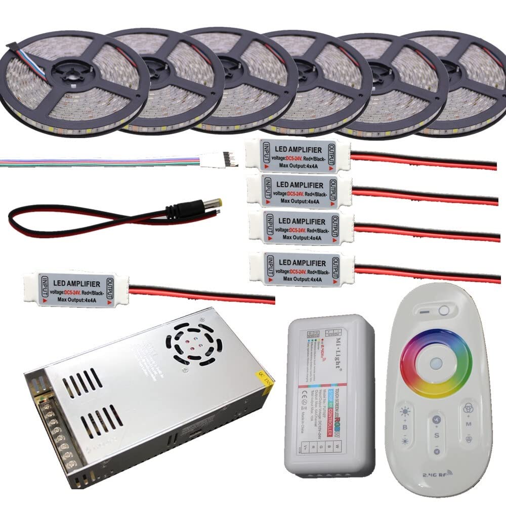 HHF LED Tiras 5m 10m 15m 20m DC12V 5050 RGB LED Tira impermeable RGBW RGBWW LED Tiras de luz 60led Agregar controlador Amplificador de potencia calificado 4 ( Color : 10m Kit , Talla : RGBW IP67 water
