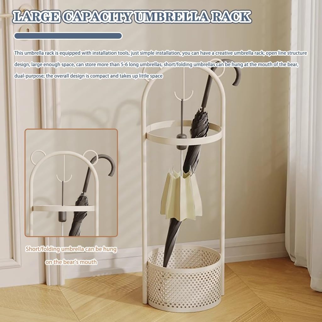 Smiling Bear Umbrella Holder for Library Creative Iron Art Umbrella Stand with Removable Drain Tray Tall Fashionable Umbrella Basket (Black)