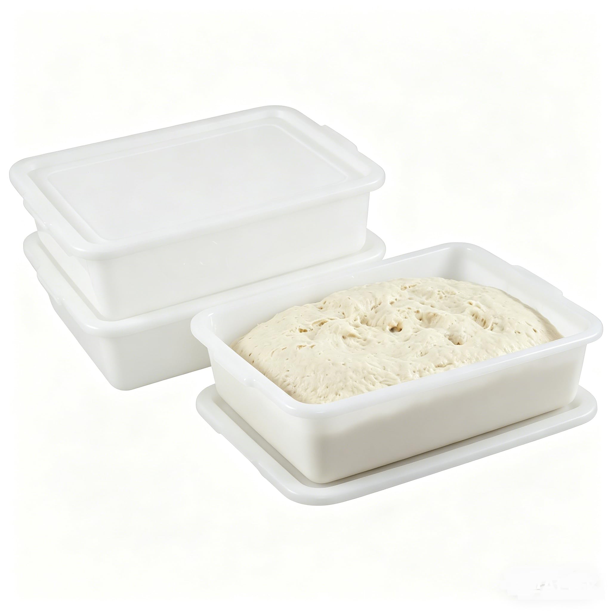 Confezione da 3 scatole per la lievitazione dell'impasto della pizza, vassoio commerciale per fermentazione dell'impasto da 13 l, impilabile, in plastica, per uso domestico e pizzeria (3