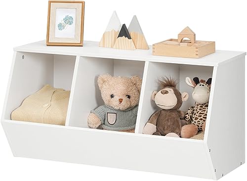 Miniatura 9 de HOOBRO Cubo de almacenamiento de juguetes, Estantería para niños, Gabinete apilable de almacenamiento de juguetes de 3 compartimientos, Estribo de