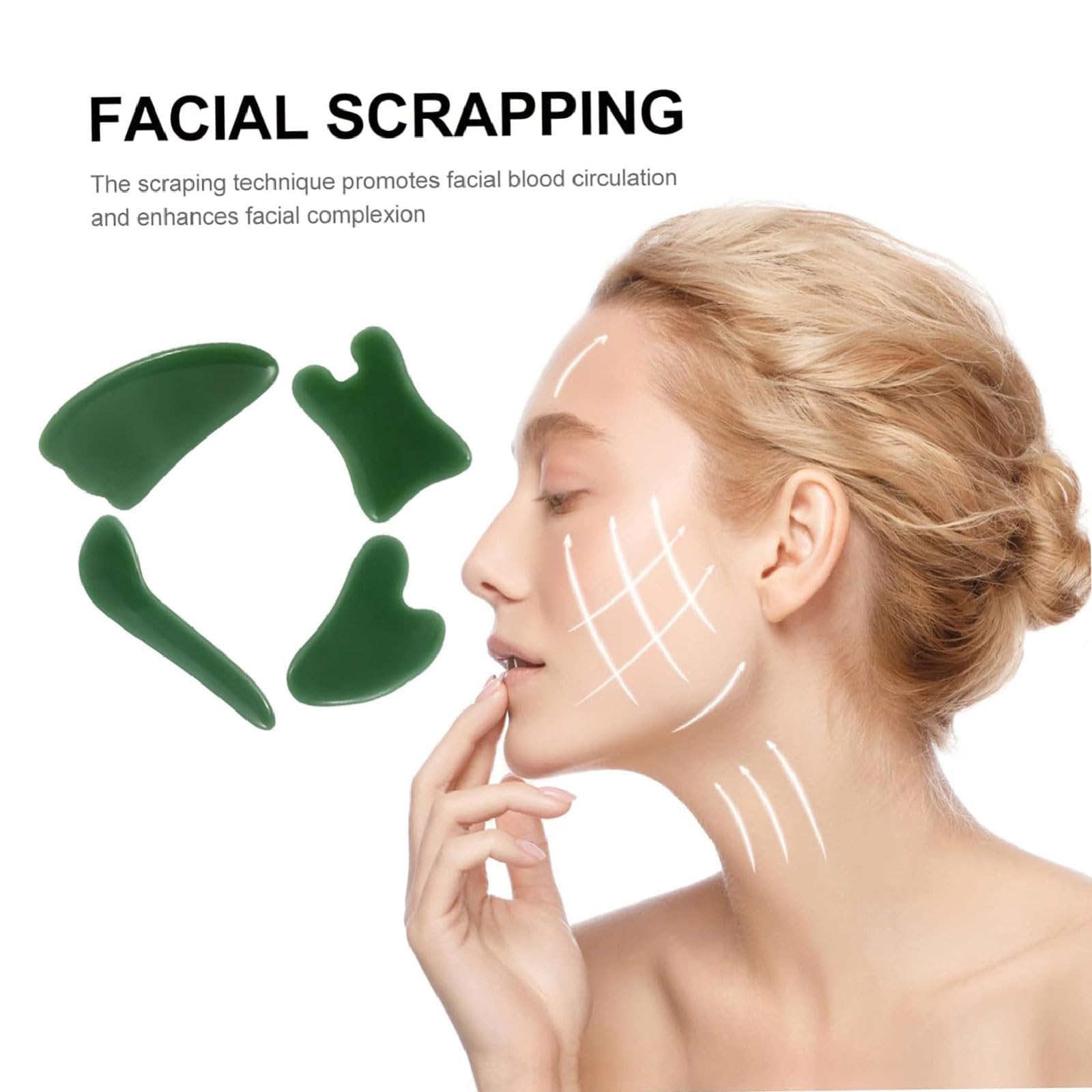 esmen Piedras de Masaje 4 Piezas de Tabla de raspado de Jade, Tabla de raspado de elevación Facial, Placa de raspado para Cara, Ojos, Cuello, Alivia líneas Finas y Arrugas guasha Facia
