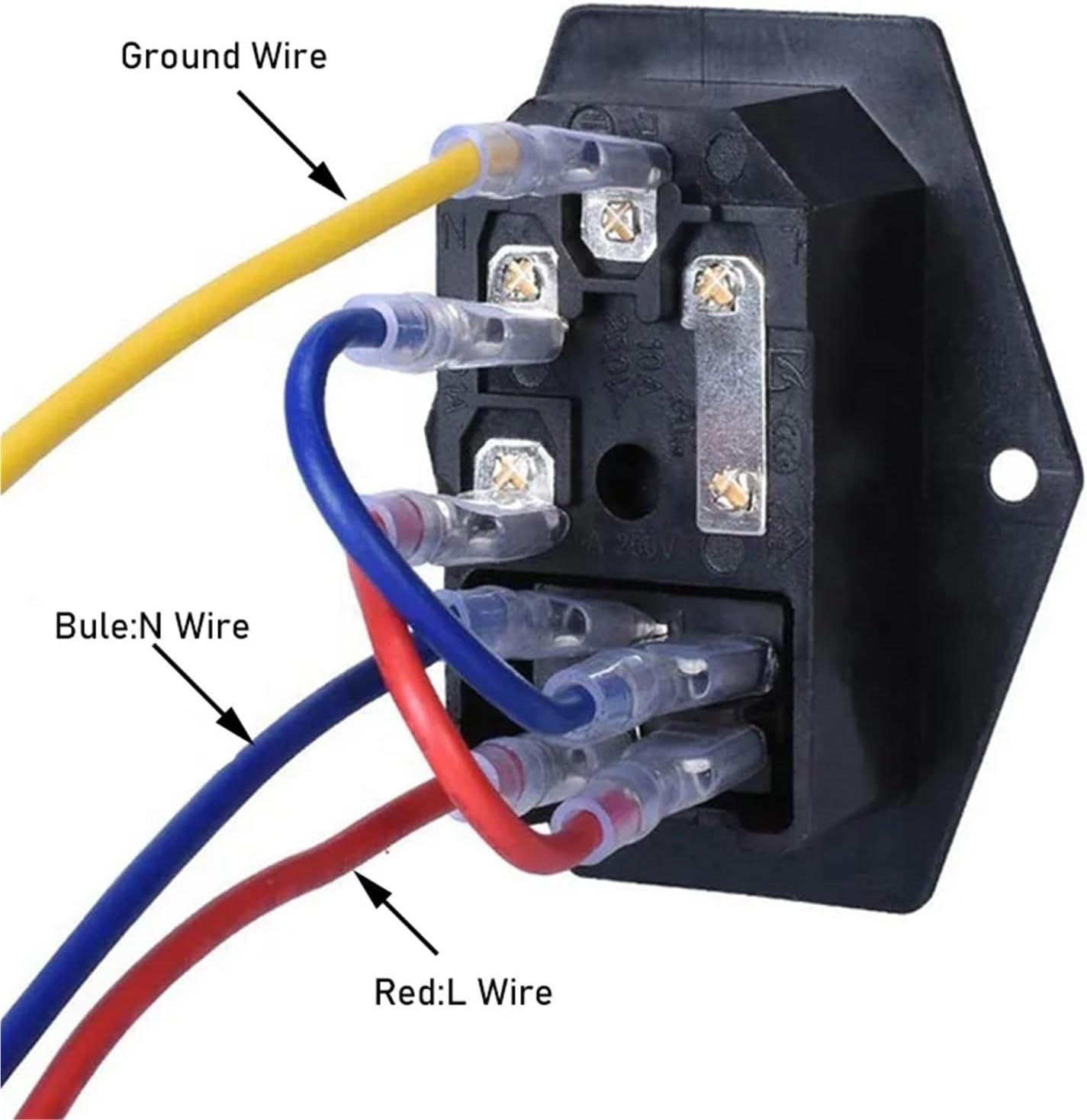 IEC320 C14 Electrical AC Socket 4 pin red LED 250V Rocker Switch 10A Fuse Female Male Inlet Plug Connector 3 pin Socket Mount(Black Switch)