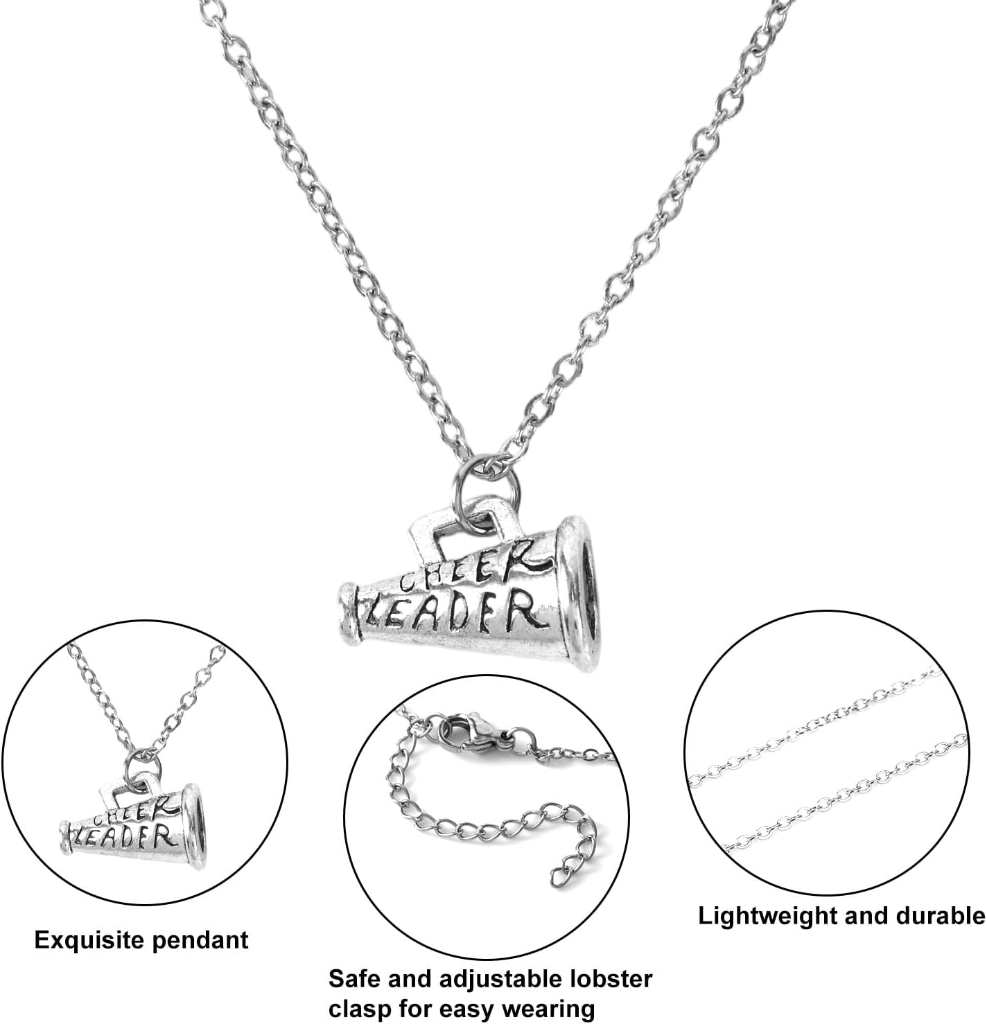 Cheer Necklace for Women, Silver Dainty Cheerleader Pendant Necklace for Mom Coach Player Team Sport Jewelry Gift & Accessory - Image 3