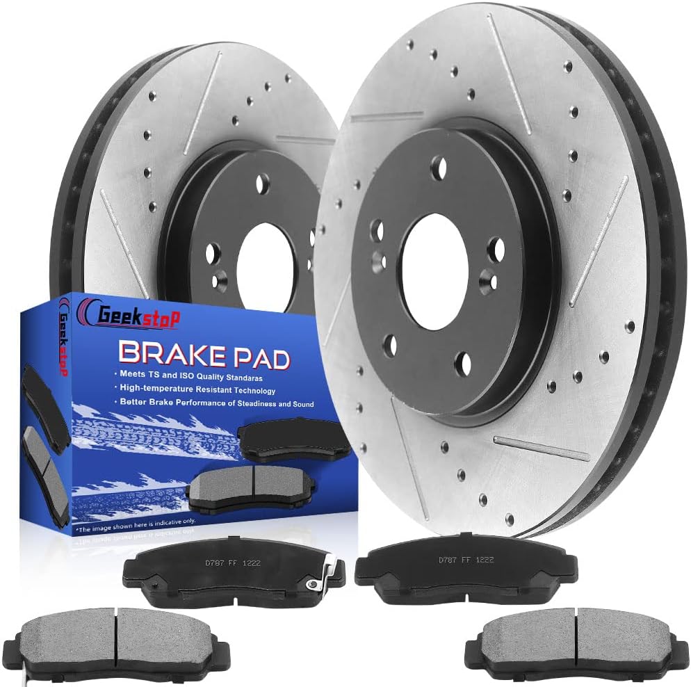 Front Brake Rotors and Pads Compatible with Honda Accord, Acura TL, Acura TSX, Acura CL Drilled and Slotted E-Coating Disc Brake Rotors Ceramic Brake Pads Front Kits