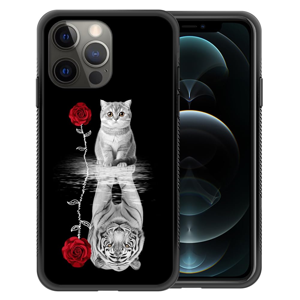 ZHEGAILIAN Compatible with iPhone 13 Case,Pattern Design Hard PC Back Cover Non-Slip Soft TPU Protective Case for iPhone 13 for Women 6.1inch-Rose Cat