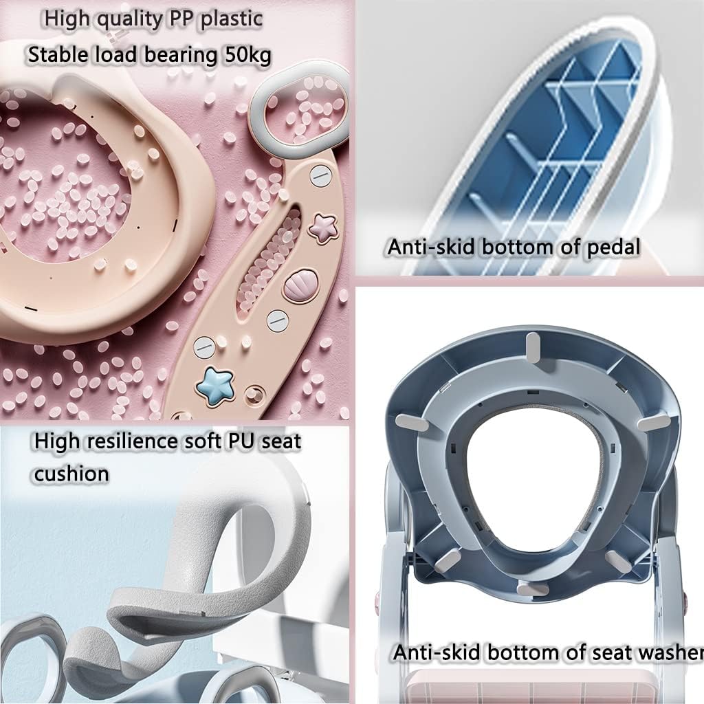 Potty with Ladder for Boys Adjustable Cute Stars Potty Training Toilet with Armrests, Foldable Potty Chair with Splash Guard, Load Bearing 75kg (Color : Blue, Size : 35.5 * 42 * 37cm)