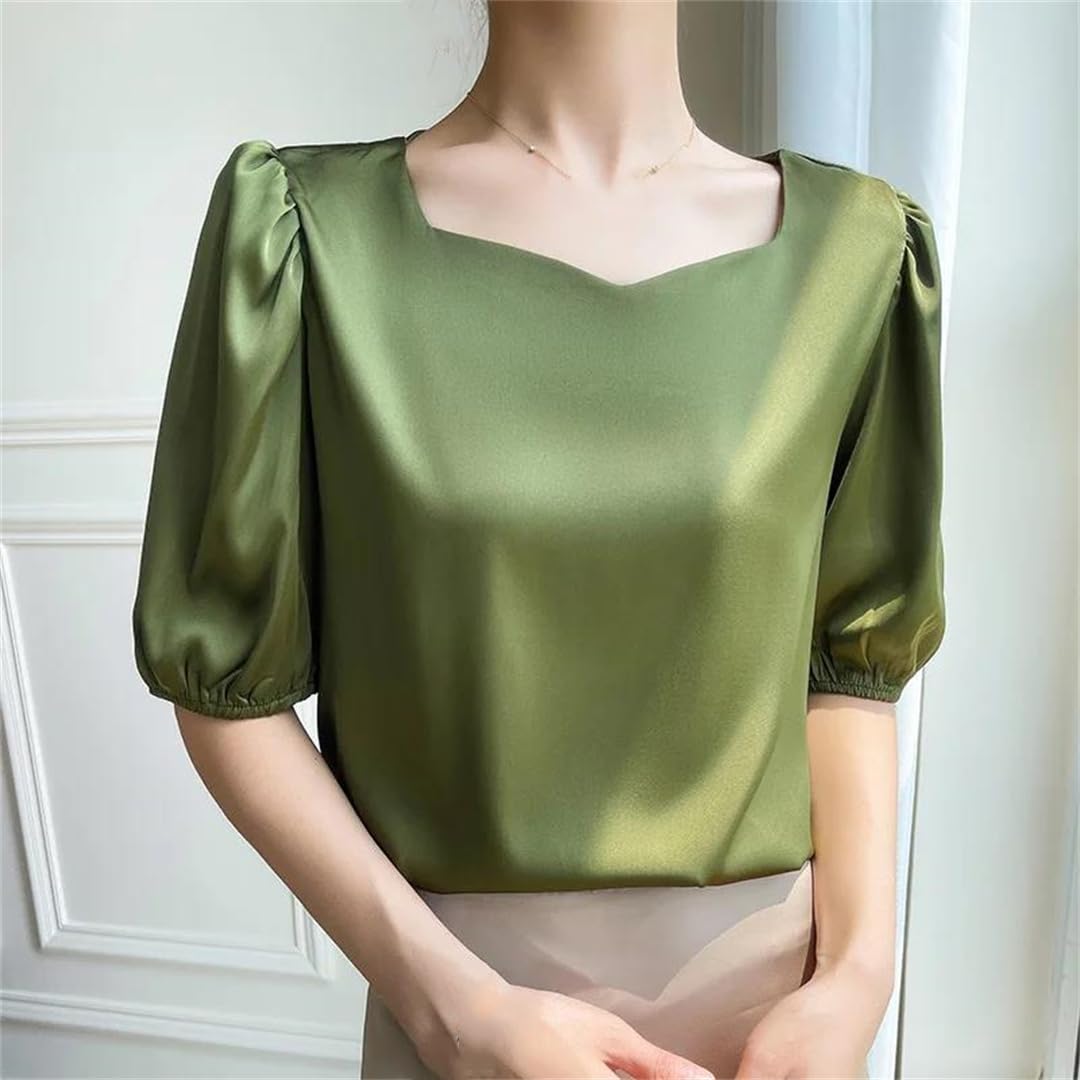Yeuyyben Maglietta da donna in chiffon, estiva, casual, con maniche a 3/4, vestibilità larga, leggera, alla moda