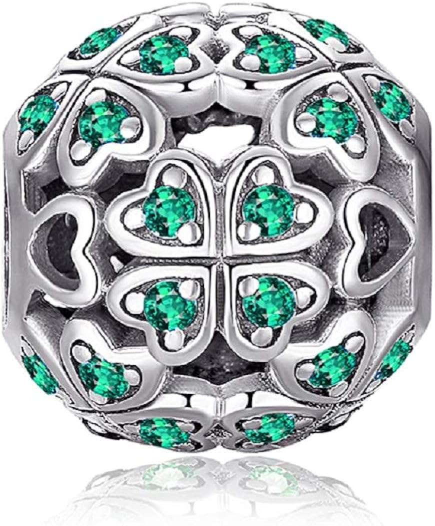 FeatherWish Four Leaf Lucky Clover Shamrock Love Heart Family Friend Irish Bead Charm Fits And Compatible With Pandora Bracelets Gift For Mum Wife Daughter Birthday Sister (Green Clover Bead)