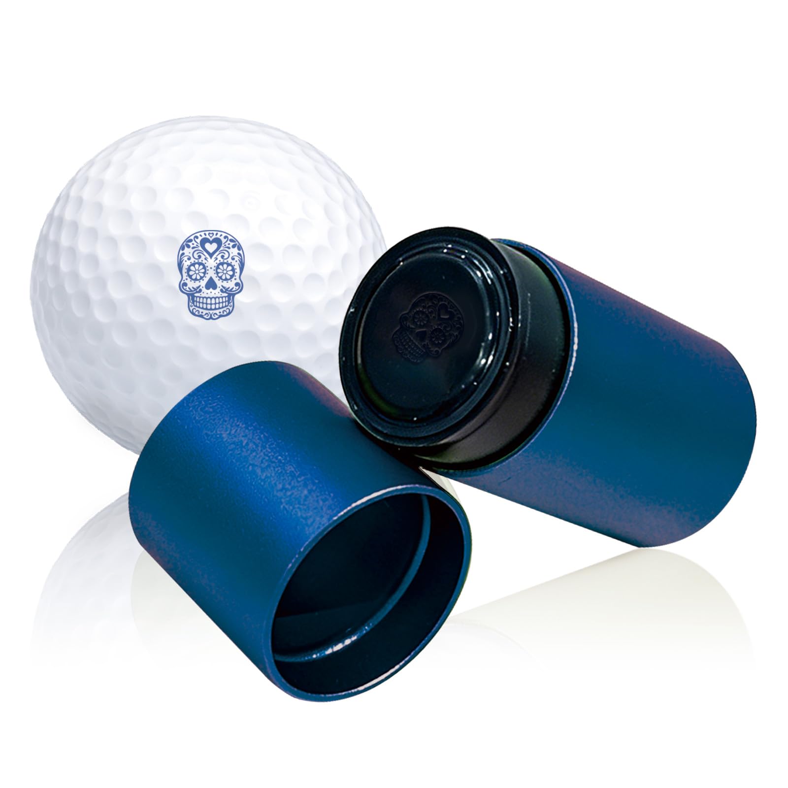 PLIGREAT Skeleton Pattern Golf Ball Stamp, Self Inking Golf Ball Stampers Reusable Golfs Balls Stamp Marker to Identify Balls Golfer Gift Golfing Accessories, Blue