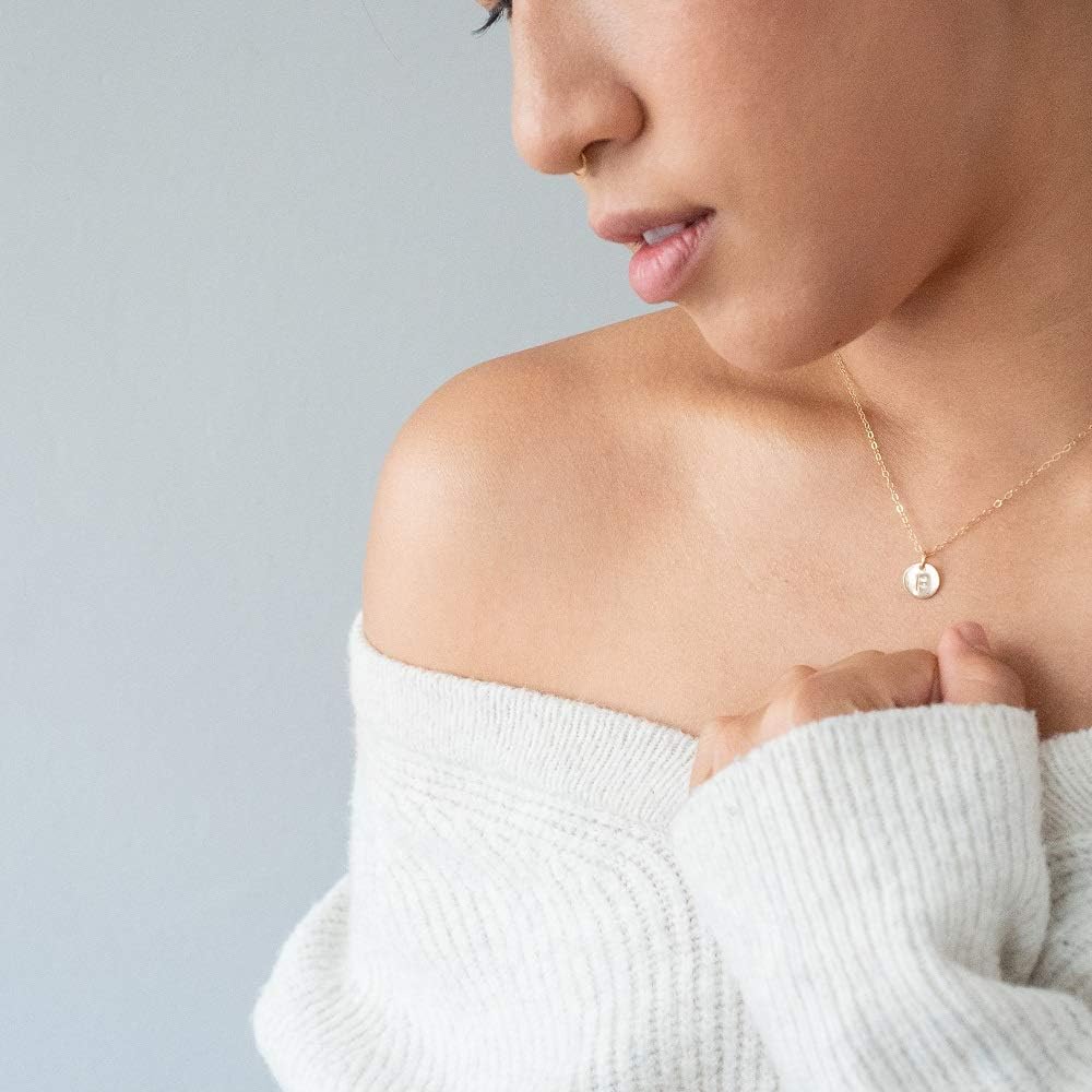 14K Gold Filled Initial Necklace for Women, Personalized Tiny Disc Pendant Necklace, Custom Dainty Monogram Jewelry, Minimalist Letter Necklace Gift for Mom, Daughter, Bridesmaid, or New Mom