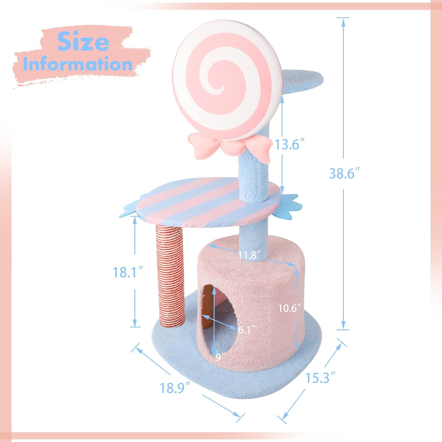 review Pink Cute Cat Tree 38 Inches 3-Tier Candy-Inspired Cat Tower Unique Cat Activity Tree Cat Climbing Tower with Scratching Post