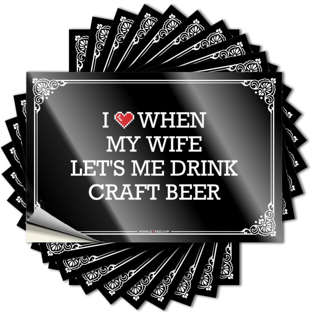 Rustic Cover Sticker - I Love When My Wife Let's Me Drink Craft Beer Accent Durable Sticker Easy Apply for Teens Decor(8X12CM)