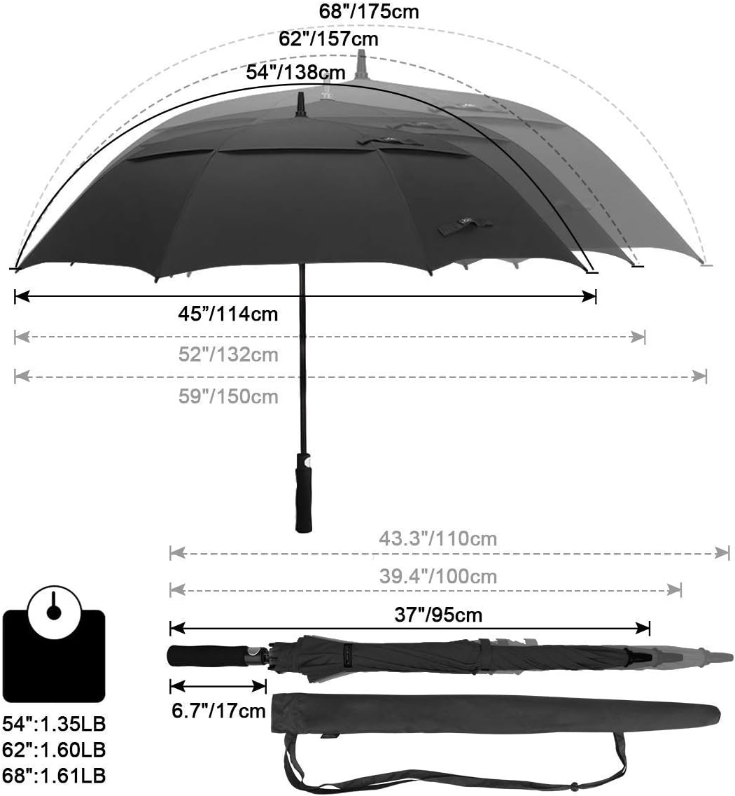 review G4 62inch Golf Umbrella and The 52inch Wooden J Handle Golf Size Umbrella