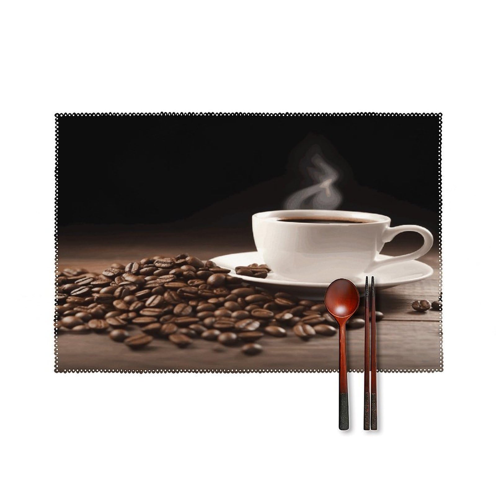 Coffee Cup and Coffee Bean Placemats Set of 4 Canvas Washable Cloth Place Mats Wipeable Heat Resistant Table Mats Elegant Cloth Placemat for Kitchen Dinning Party Table Decor 12" X 18"