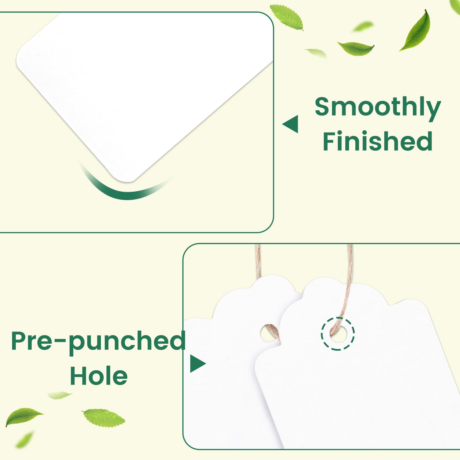 SallyFashion 100pcs Gift Tags with String Attached, 1.7 x 2.8 inch Kraft Paper Hang Tags for Clothes DIY Crafts Wedding Holiday (White)