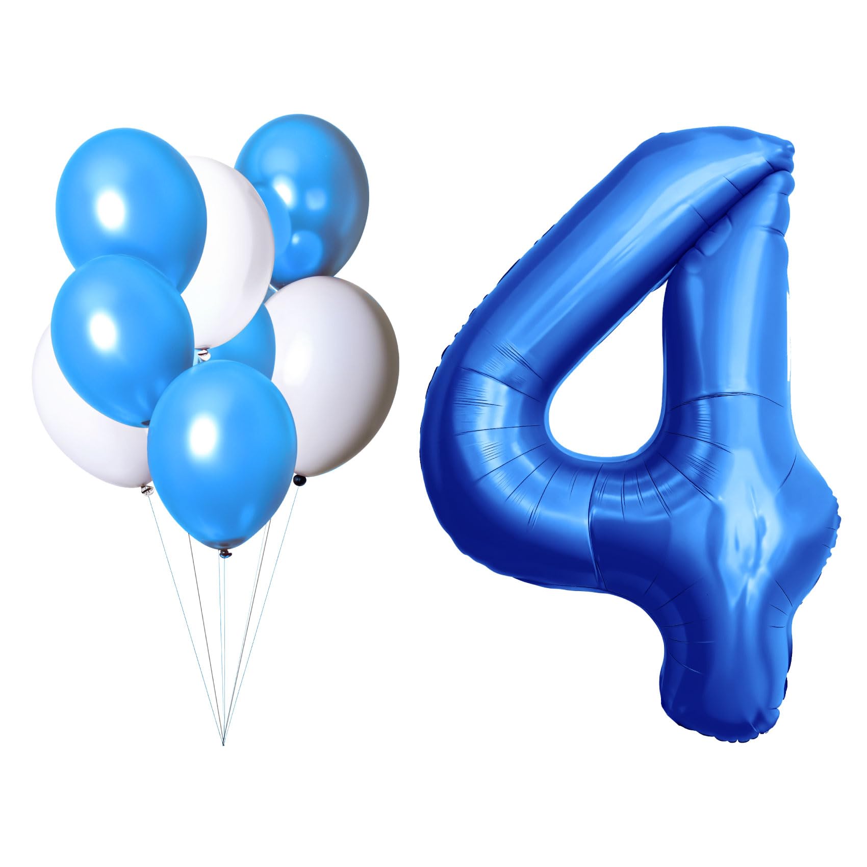 LAC EVERYTHING EVERYWHERE Number 4 Balloon - Birthday Balloons Set with 5 Blue and 3 White - 4 Balloons Birthday Boy Decoration - Inflates with Helium or Air