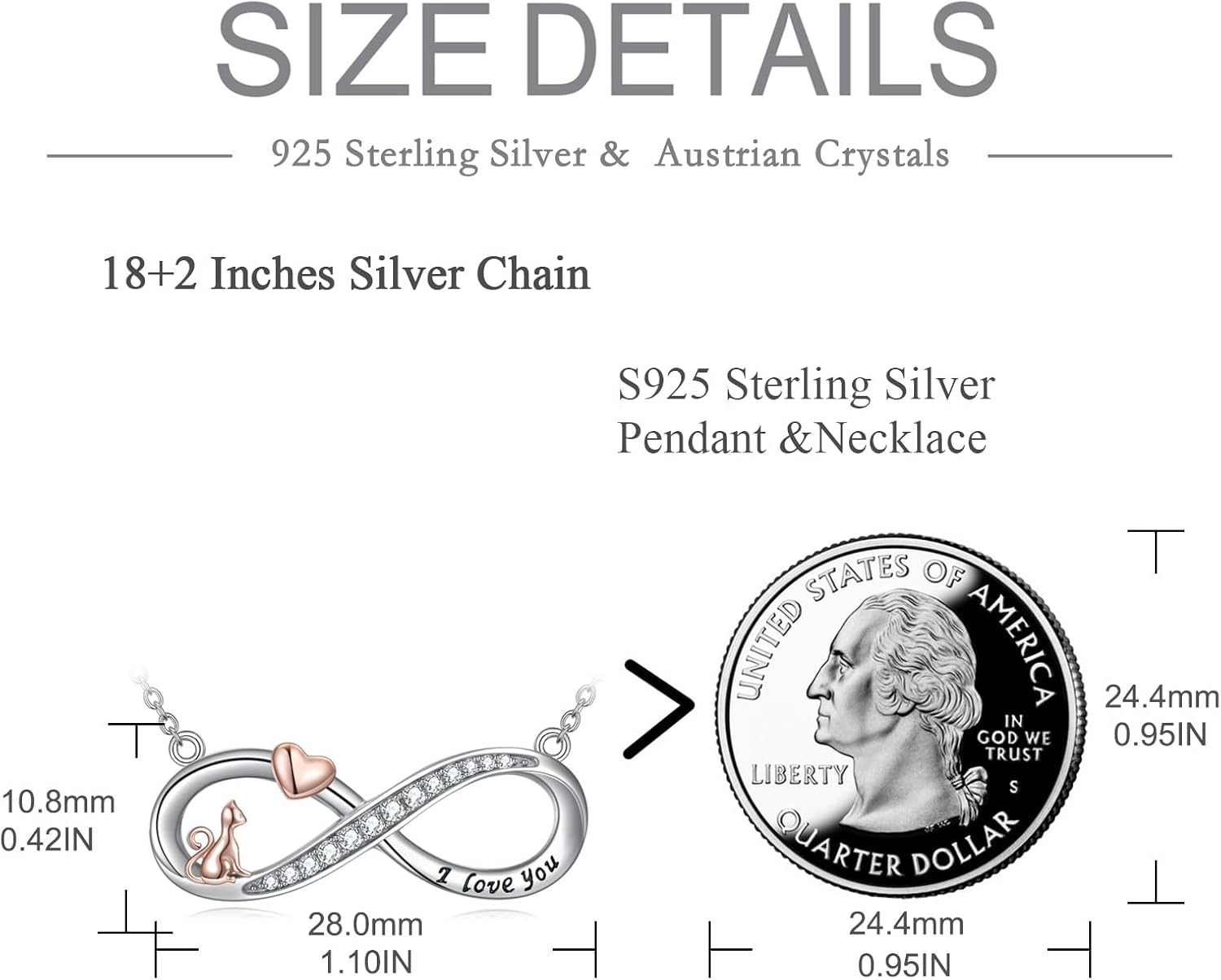 Infinity Necklace for Women Sterling Silver Heart And Cat Necklace Pendant Forever My Friend Female Friendship Jewelry Birthday Christmas Holiday Graduation Gift - Image 4