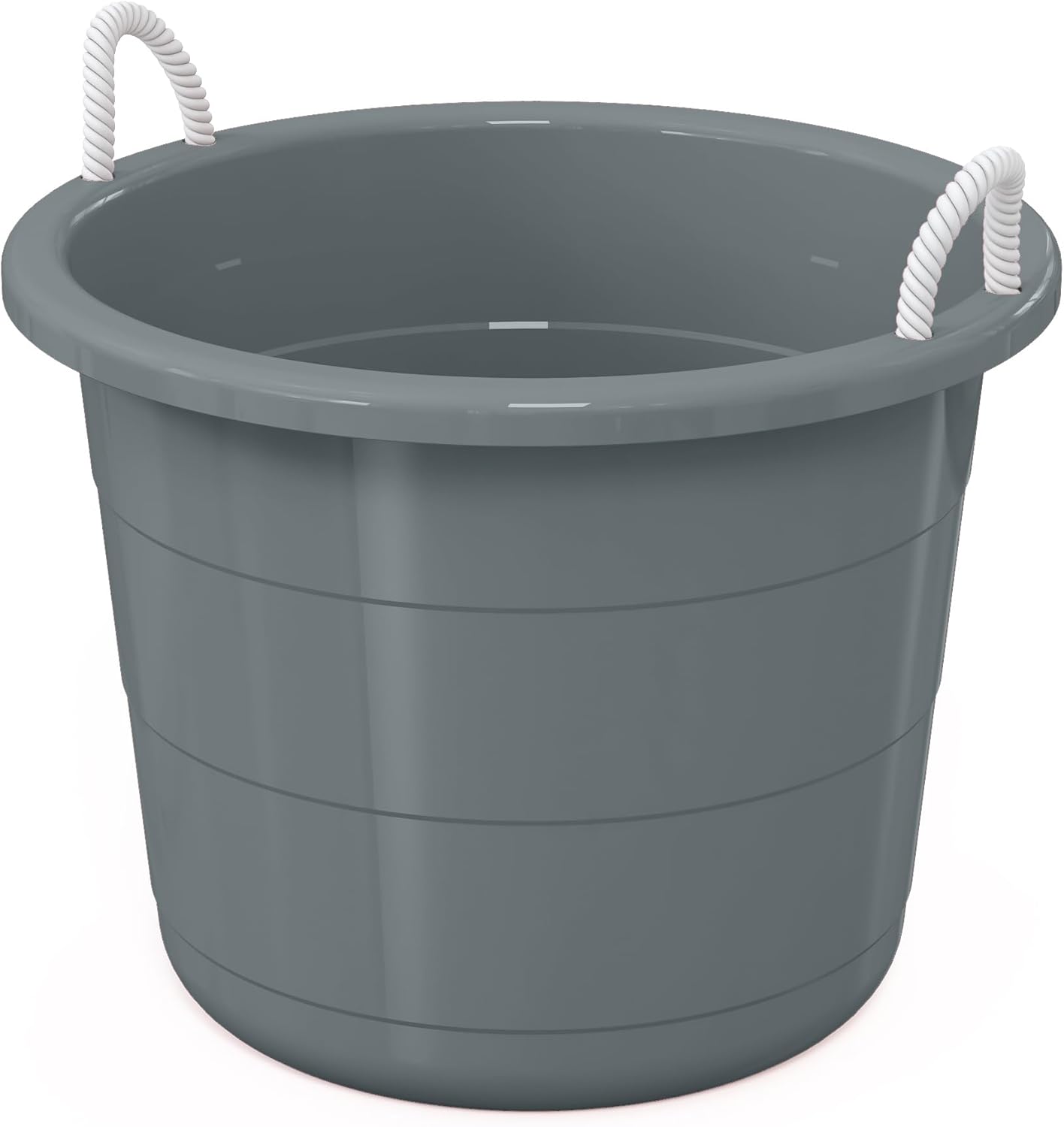 Life Story Open Storage Bucket, Round Plastic Container with Rope Handles, 17 Gallon, Gray, 2 Pack