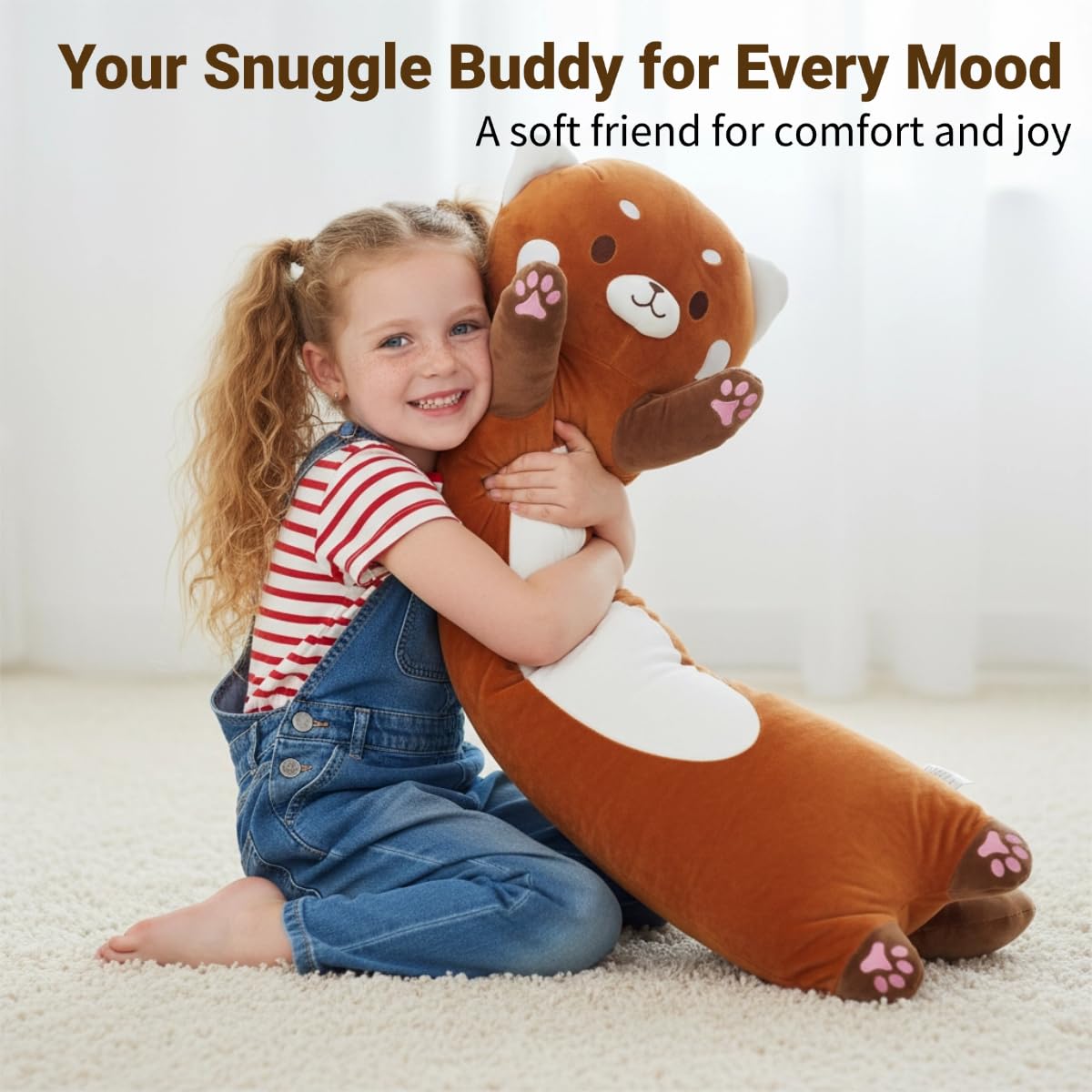 Kekeso Peluche a panda rosso lungo, 110 cm, morbido panda per bambini e adulti, dolce cuscino per letto, regalo di Natale, compleanno e San Valentino