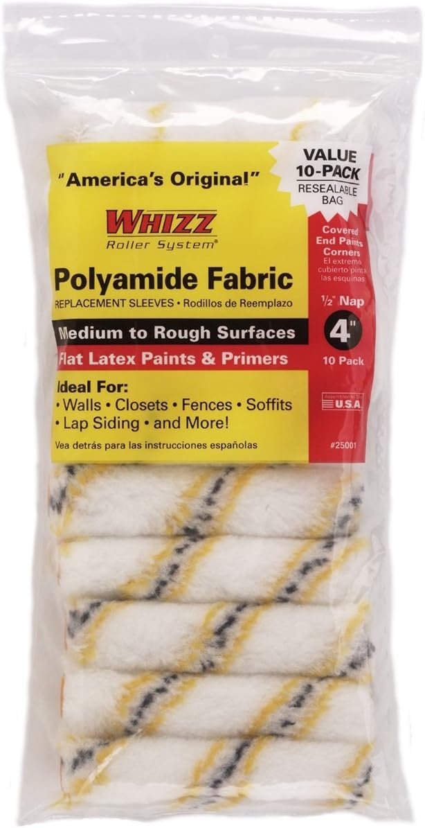 10-Pack of 4″ x 1/2″ Nap Work Tools 25001 Whizz Maximus Polyamider Mini-Roller Cover, 10-Pack