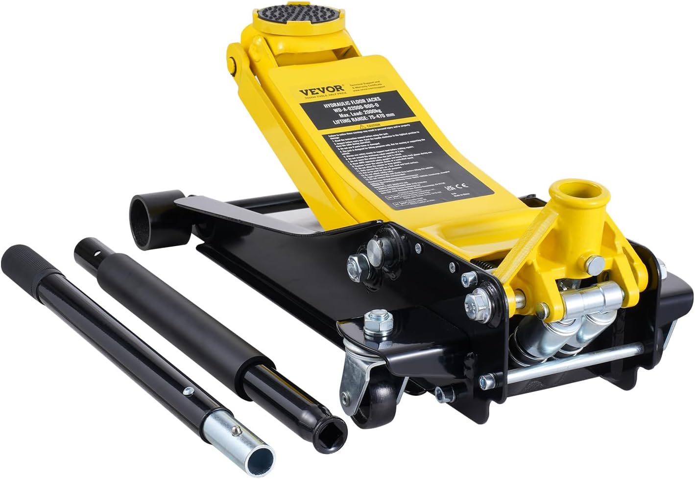 VEVOR Low Profile Floor Jack 2 Ton (4400 lbs), Heavy Duty Iron Hydraulic Racing Floor Jack, Hydraulic Car Jack, Dual Piston Quick Lift Pump, 3"-18.5" Height Lifting Range (Yellow)