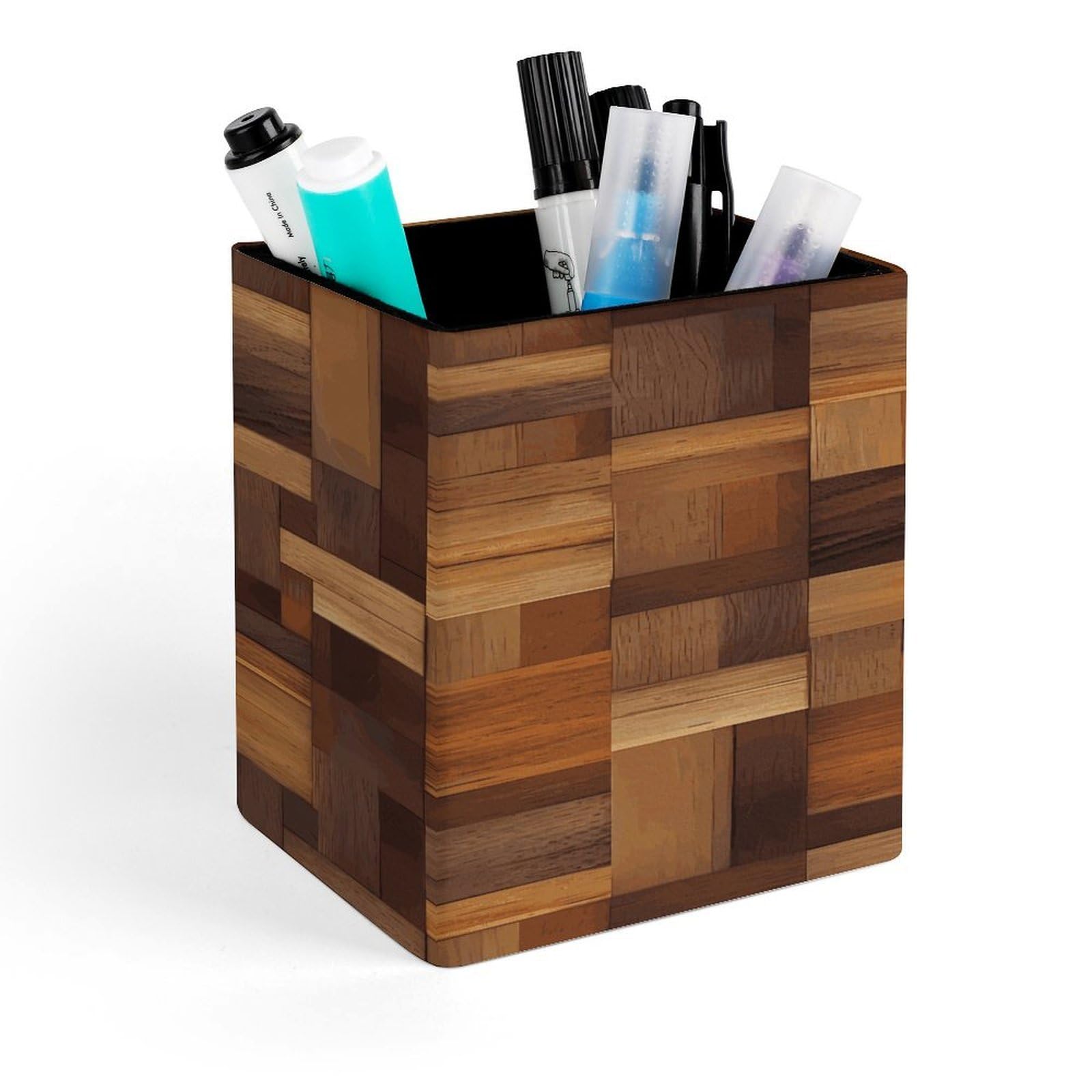 FekiLoot Wood Pen Holder Personalized Desktop Pencil Holders Case Office Accessories Container Box for Square Pen Cup Desktop Organizer Makeup Brush Holder Caddy Storage