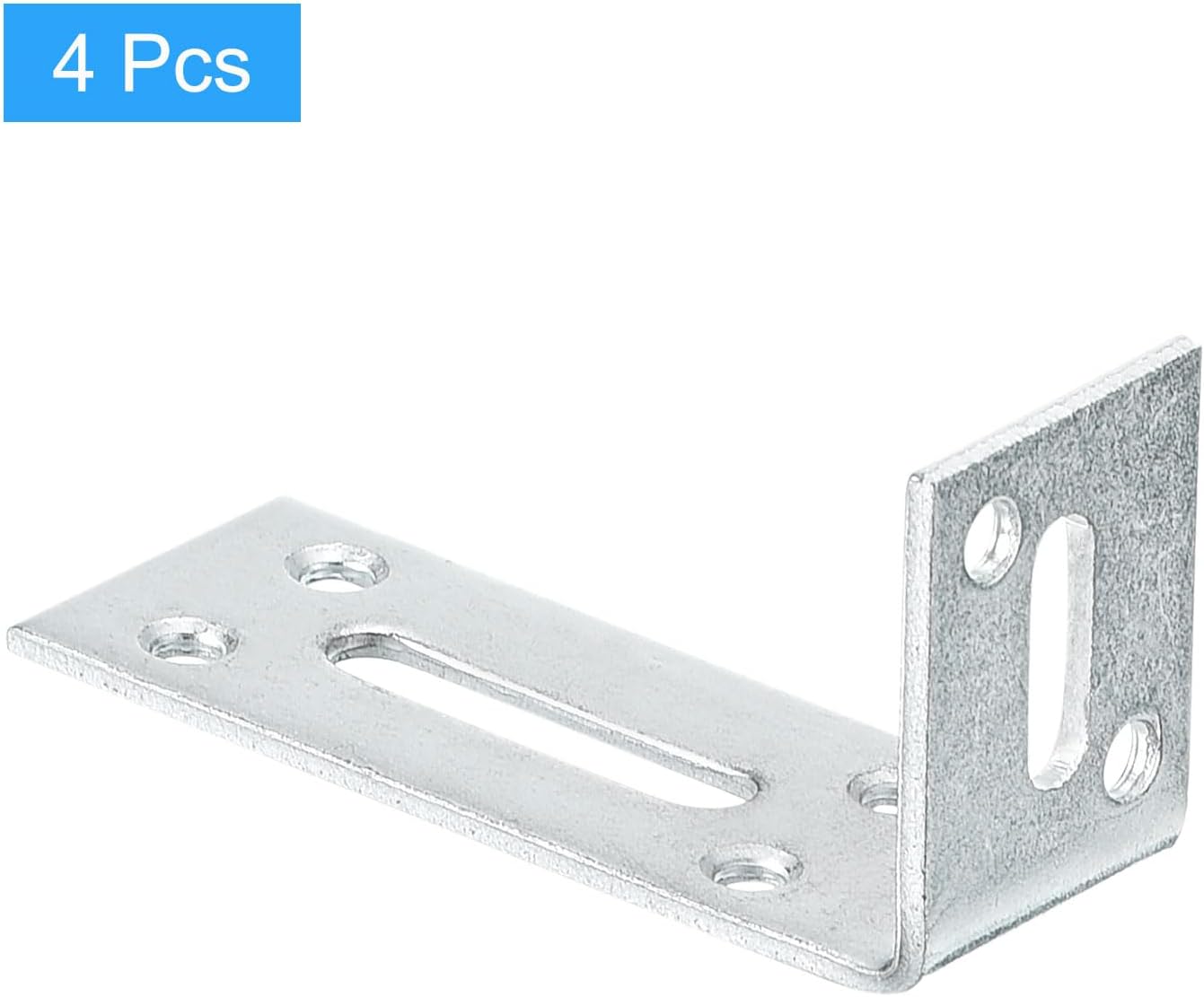 uxcell Adjustable L Corner Braces, 4Pcs 80 x 40 x 30mm Cold Rolled Steel L Corner Code, 90 Degree Slotted Angle Brace Bracket for Furniture Mending, Silver