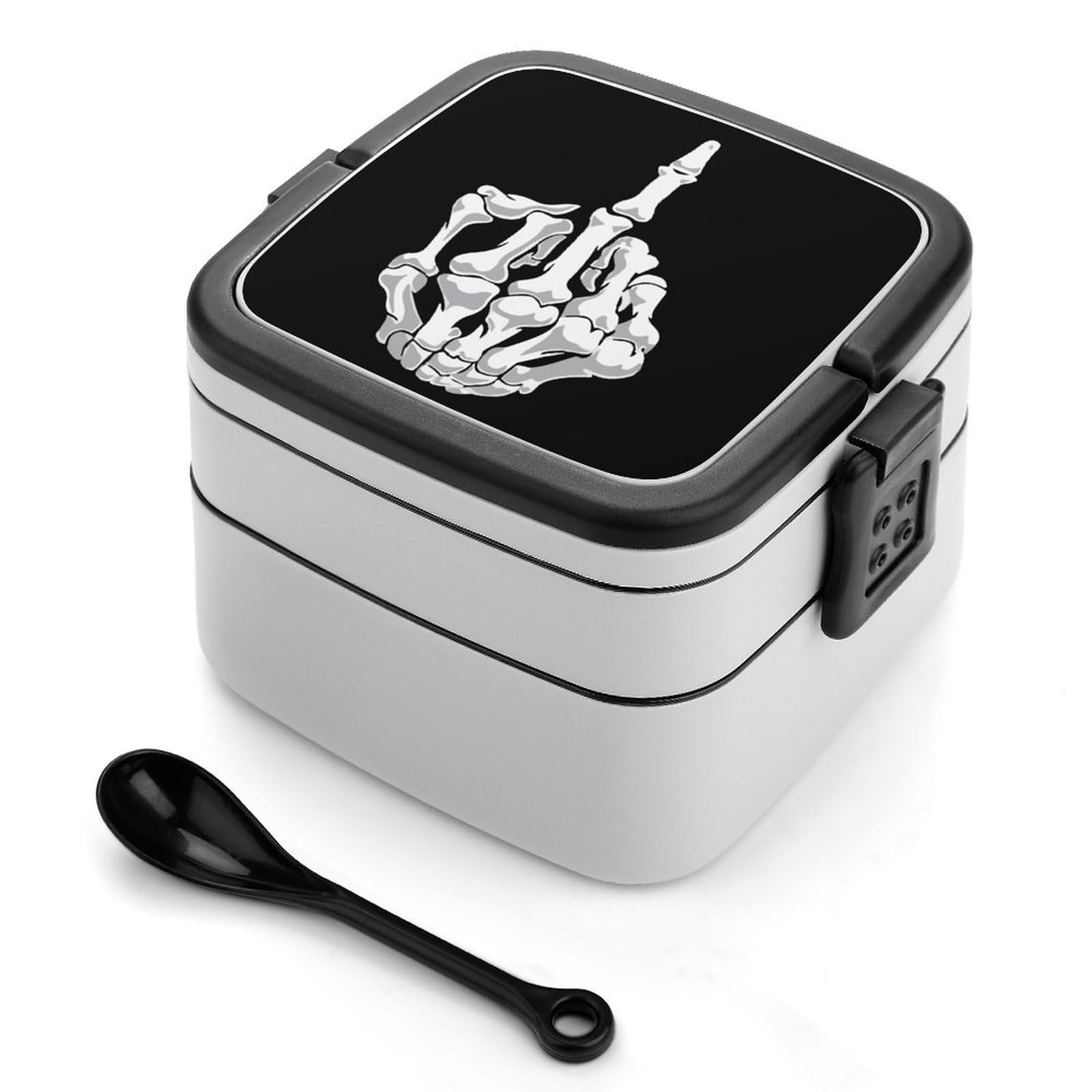 CGSBNGHA Skull Middle Finger Bento Lunch Box 2 Layer Lunchbox Food Container for Adults Office