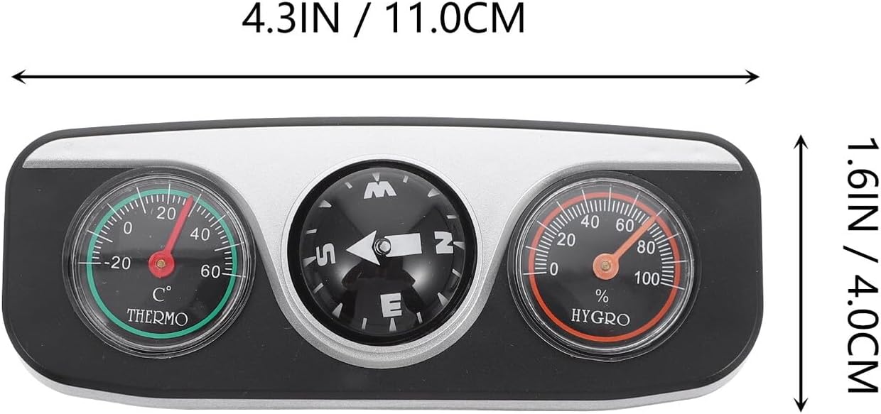 ULTECHNOVO Car Thermometer Compass with Dash Mount, Multifunctional Auto Hygrometer Compass for Vehicle Navigation, Black Directional Guide Ball for Cars and Trucks