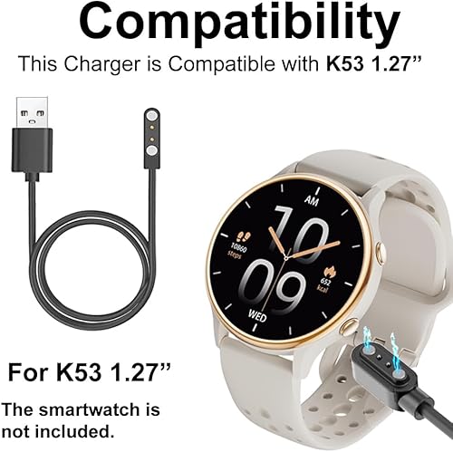 Miniatura 2 de smaate Cables de reloj inteligente compatibles con K53 KEEPONFIT 1.27" Smart Watch, paquete de 2
