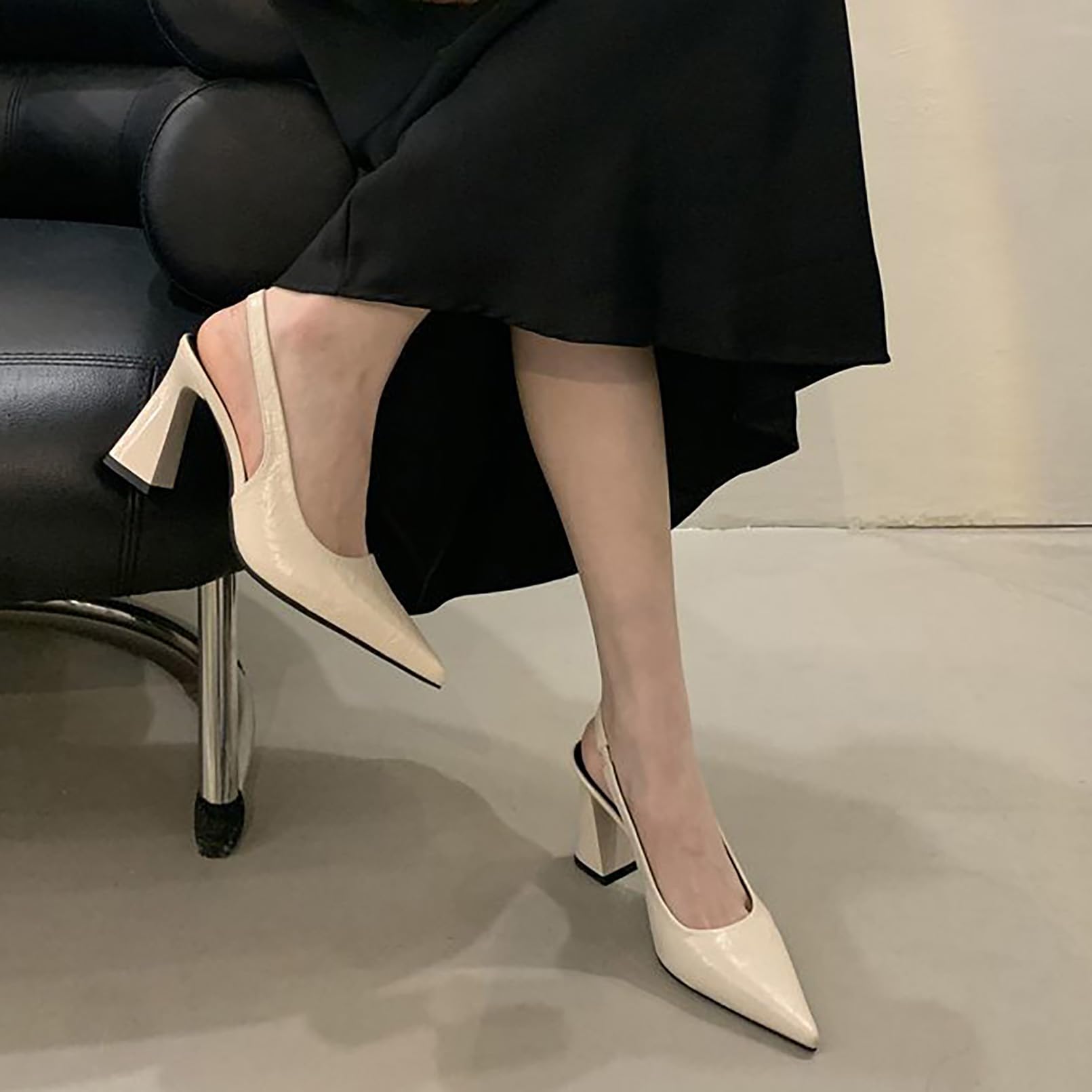 Generico Sandali Serata Punta Appuntita Slingback Tacco Blocco Estate | Punta Aerodinamica, Solette Confort, Suola Antiscivolo, Tacco Blocco Stabile, Abiti Formali Matrimoni