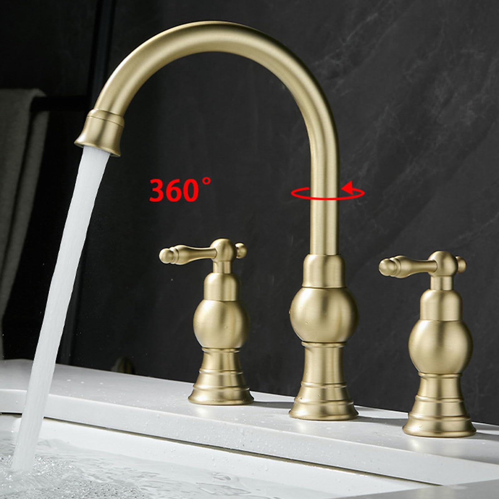 Rubinetto Bagno Lavabo 3 Fori Vintage Oro Spazzolato in Ottone