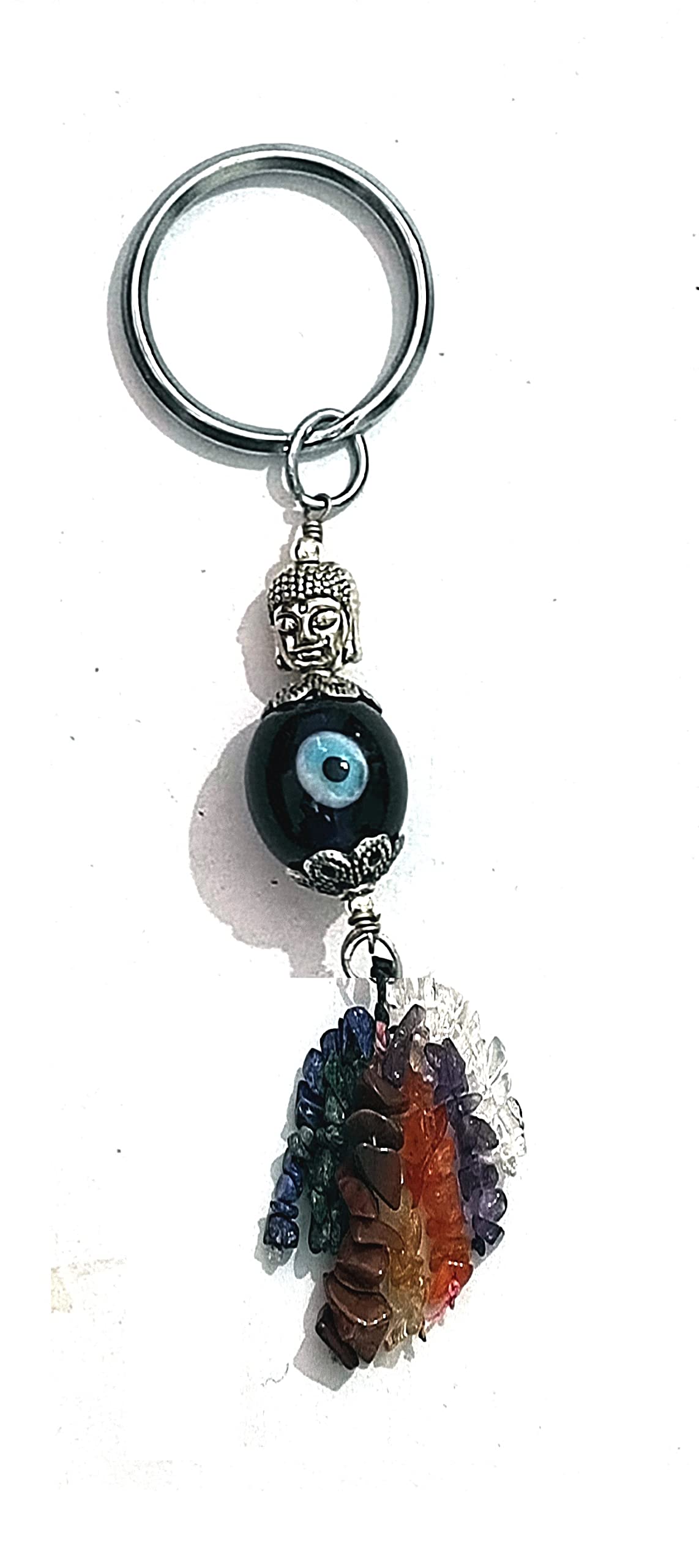 astroghar Evil Eye Buddha Auspicious Charm With Natural Chakra Crystals Key Chain Key Ring-picture-27