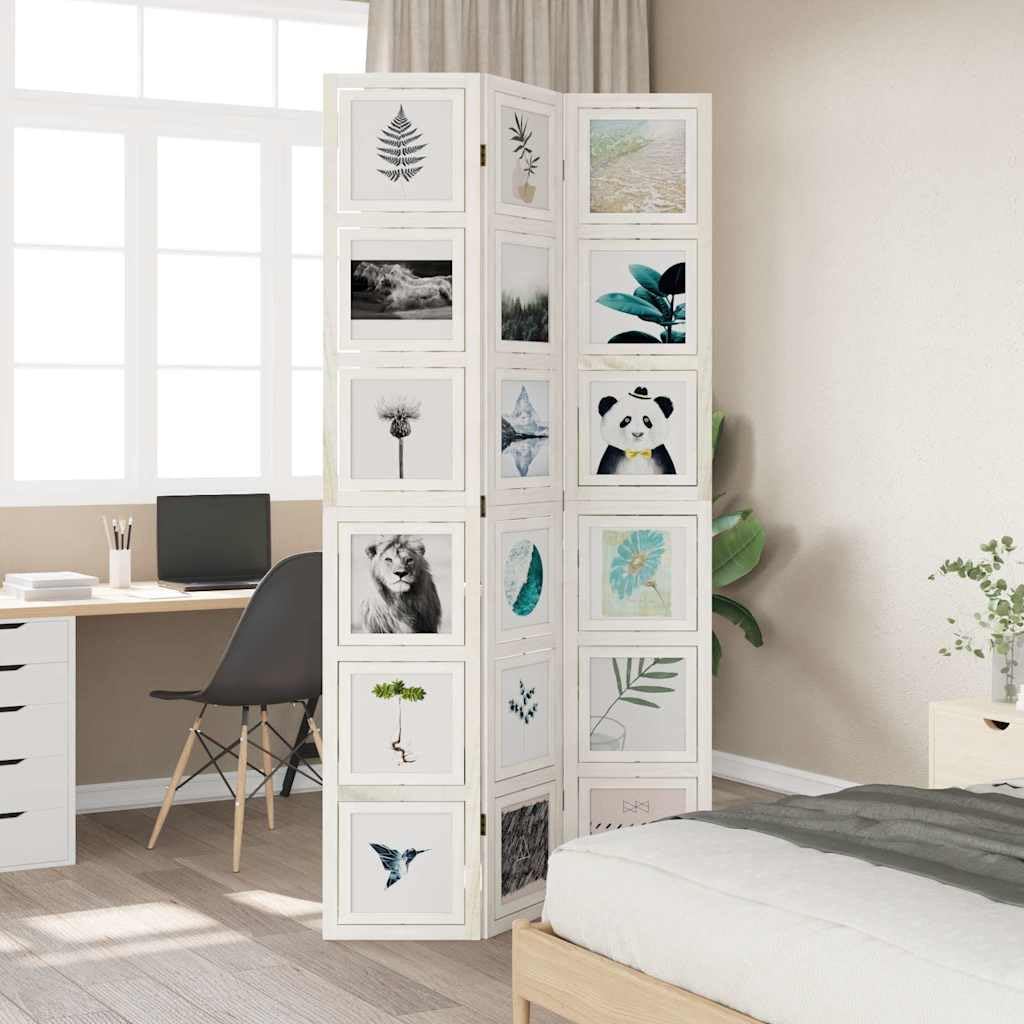 Paravento in legno, 3 pezzi, bianco, 110 x 220 cm, con cornice