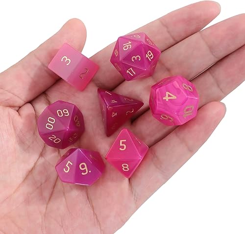 Loveliome Juego de 7 piezas de cristal poliédricos DND para juegos de rol juegos de mesa de mazmorras y dragones ágata roja rosa